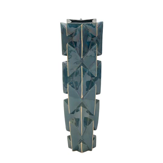 27" Blue Stoneware Modern Vase
